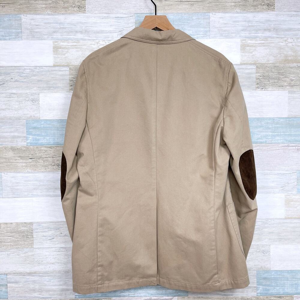 Lands End Twill Sport Coat Beige Elbow Patches Surgeon Cuffs Cotton Mens 40R - Picture 7 of 9
